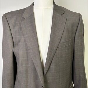 JOS A BANK Men Plaid Wool Sport Coat Blazer Jacket Size L42 Brown Classic Fit